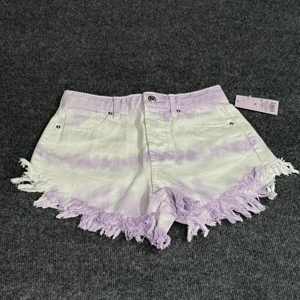 Wild Fable Shorts Womens 00 White Purple High Rise Tie Dye Fringe Denim Cutoff